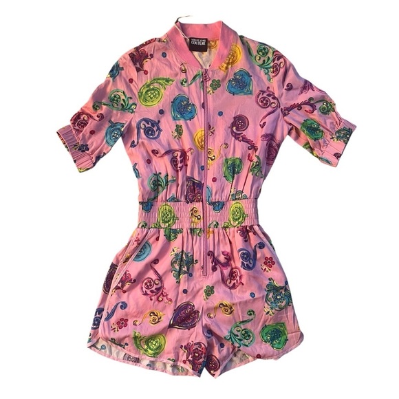 NEW Versace Jeans Romper Small Pink Multicolor Shorts Jumpsuit Playsuit Festival - Picture 1 of 13